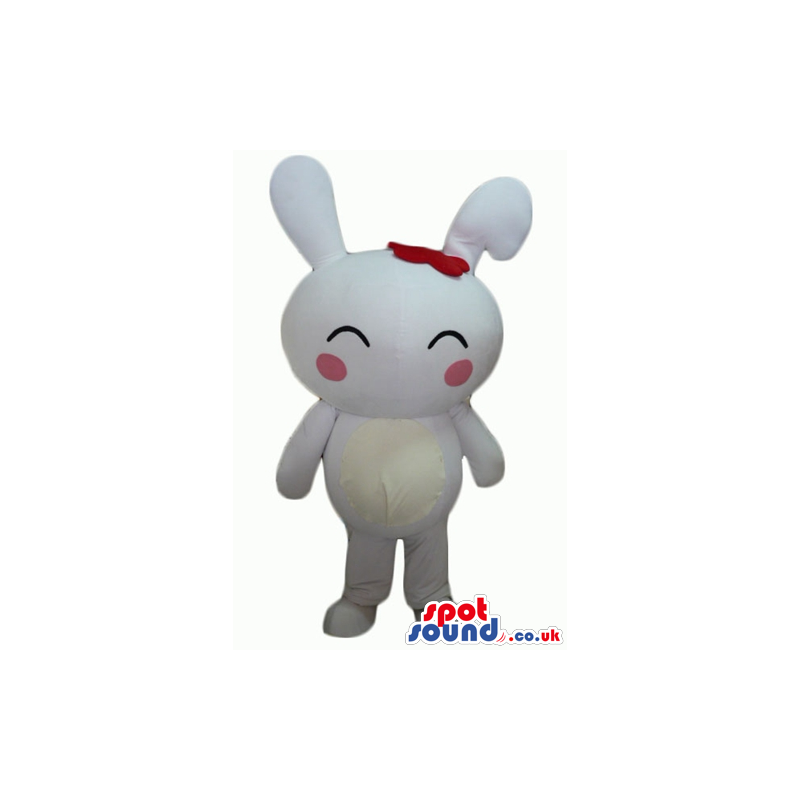 White rabbit with pink cheeks and a red bow on the head -