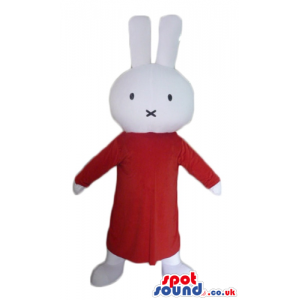 White rabbit wearing a long red dress - Custom Mascots