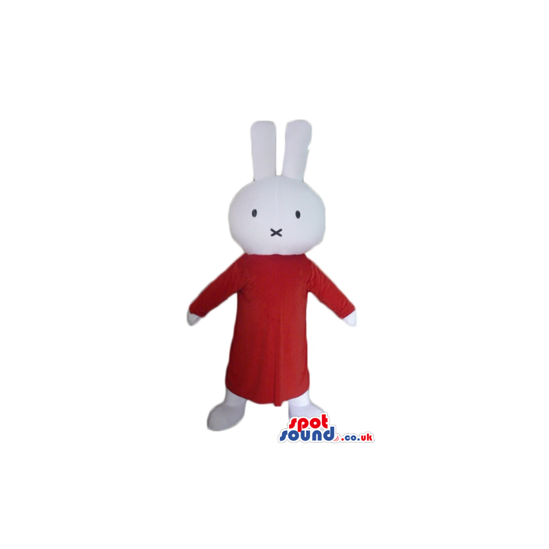 White rabbit wearing a long red dress - Custom Mascots