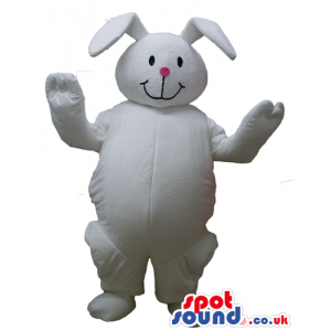 Smiling fat white rabbit with a small pink nose - Custom Mascots