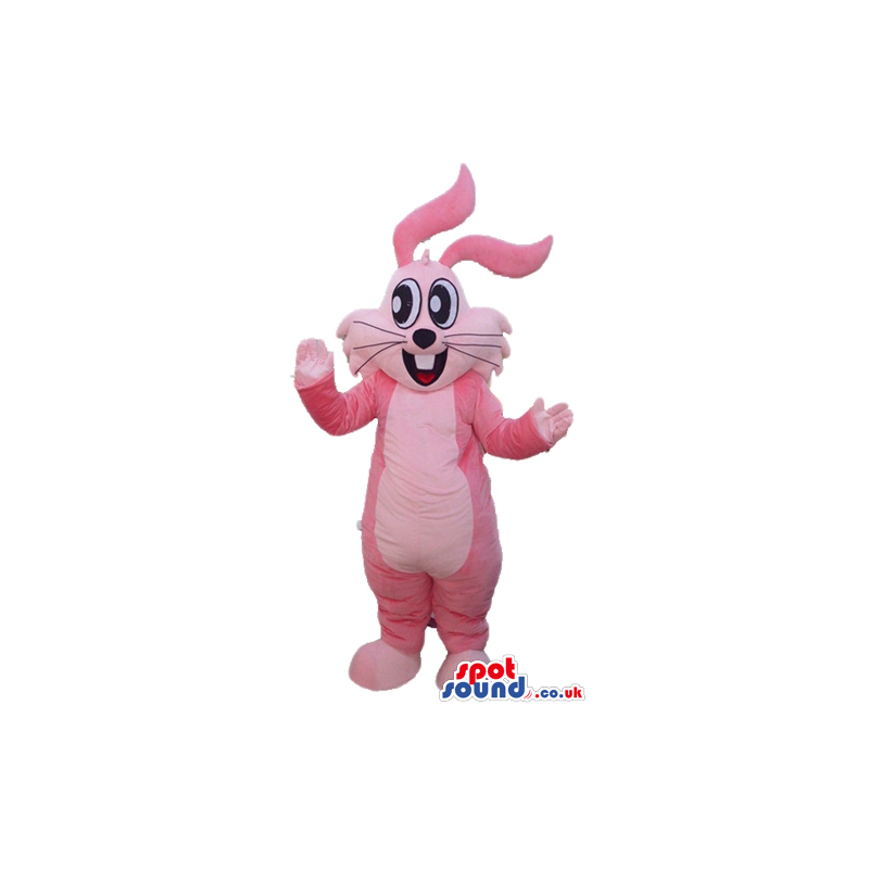 Pink rabbit with long ears and big black eyes - Custom Mascots
