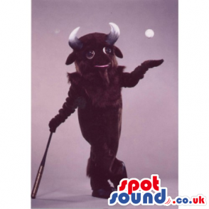 Brown bull mascot with a baseball bat and a small ball - Custom