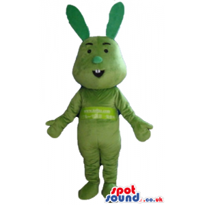 Green rabbit with two teeth and small eyes - Custom Mascots