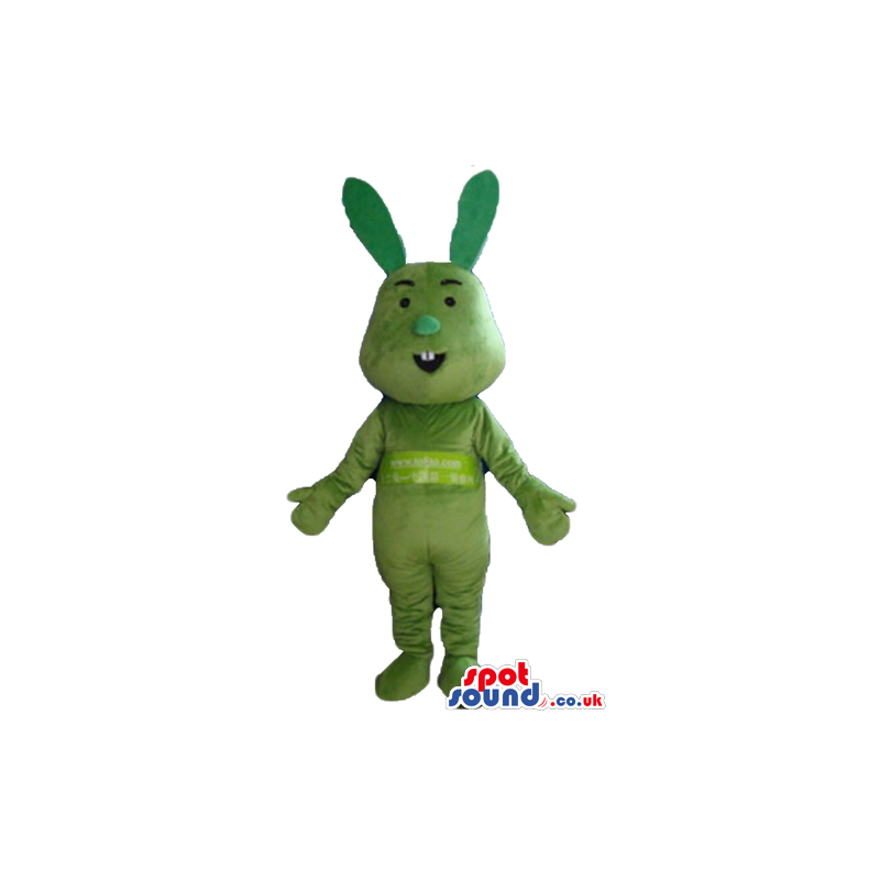 Green rabbit with two teeth and small eyes - Custom Mascots