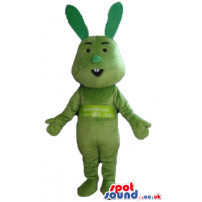 Green rabbit with two teeth and small eyes - Custom Mascots