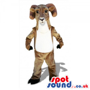 Light brown goat mascot with cute look and big black hooves -