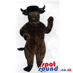 Standing brown bull mascot with black horns and a tail - Custom