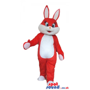 Red and white rabbit with blue eyes - Custom Mascots