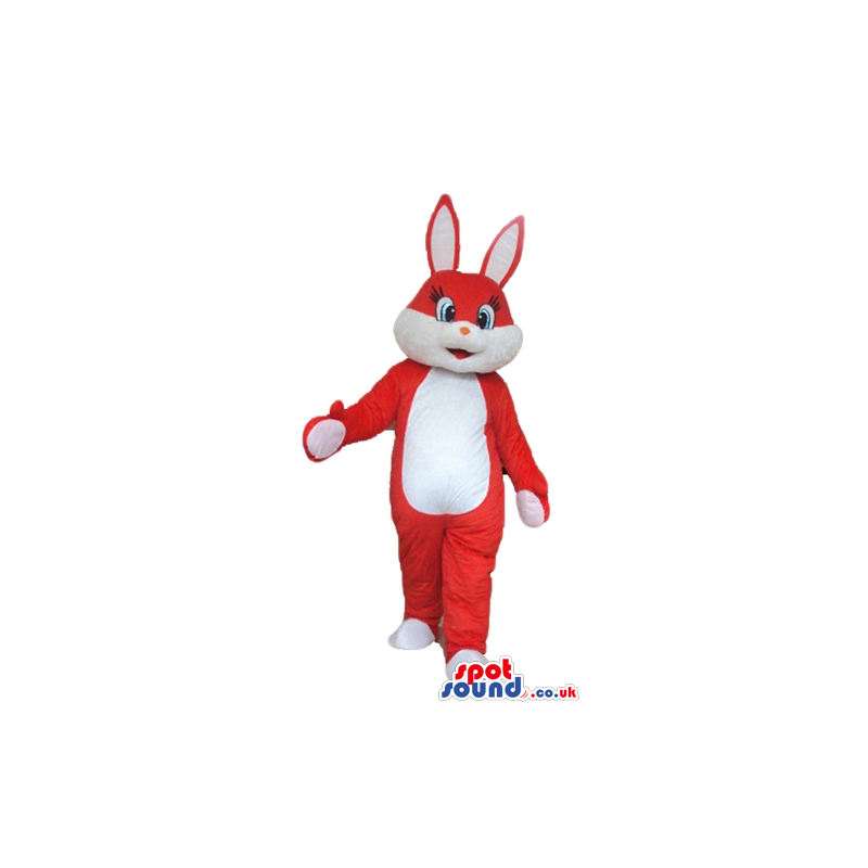 Red and white rabbit with blue eyes - Custom Mascots