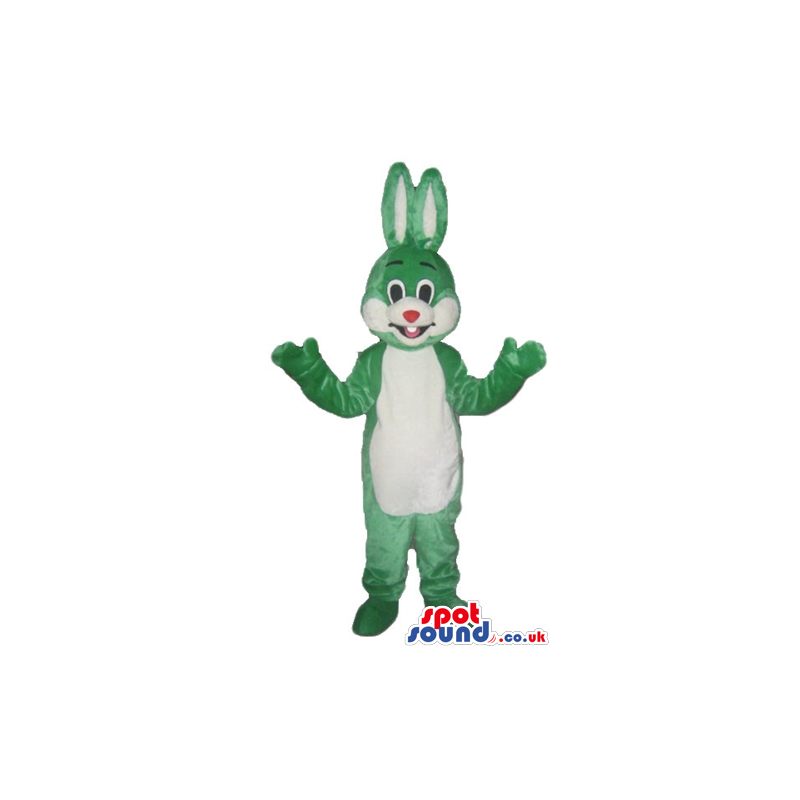 Green and white rabbit with black eyes - Custom Mascots