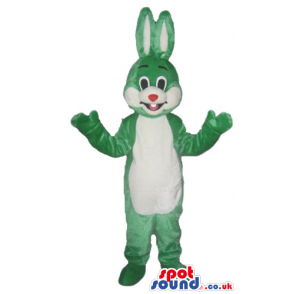 Green and white rabbit with black eyes - Custom Mascots