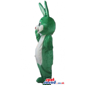 Green and white rabbit with black eyes - Custom Mascots