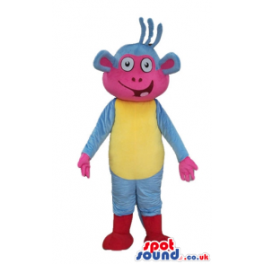 Purple monkey with three antennae, a yellow belly and pink face