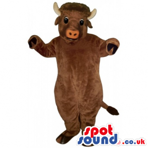 Soft brown-furred cow mascot with tail and beautiful shiny eyes