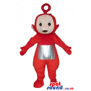 Red teletubby with a silver square on the belly - Custom Mascots