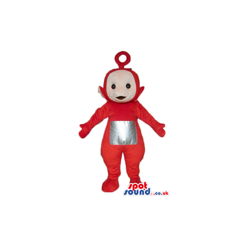 Red teletubby with a silver square on the belly - Custom Mascots