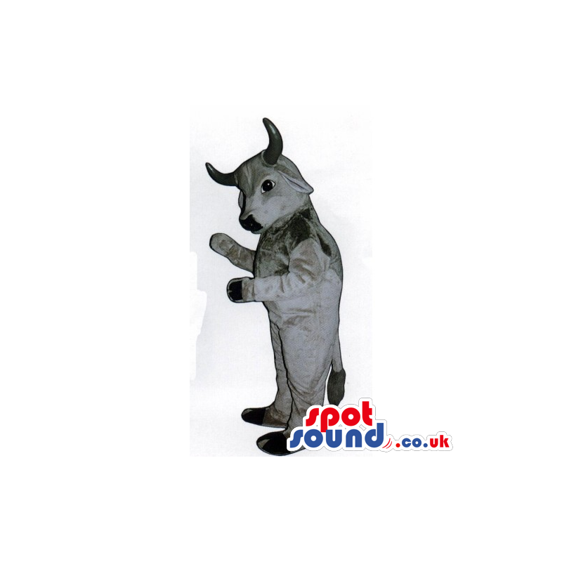 The Bull Mascot in a grey suit with a black hooves and tail -