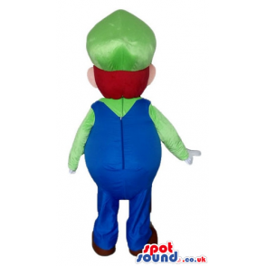 Mascot costume of super mario bros wearing a green shirt -