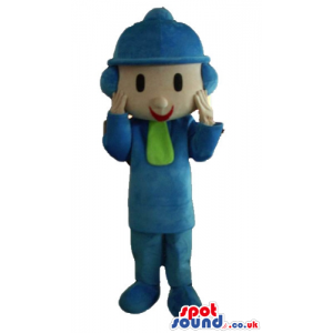 Boy wearing blue clothes and hat and a green scarf - Custom