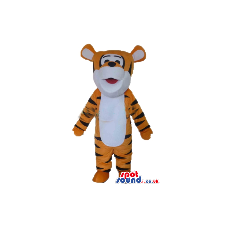 Mascot costume of a tiger with a white belly - Custom Mascots