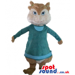 Brown squirrel wearing a long blue sweater - Custom Mascots