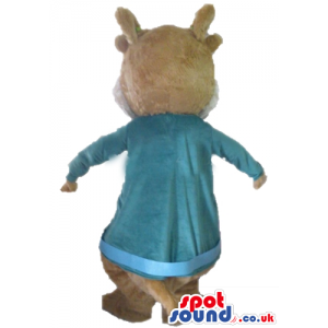 Brown squirrel wearing a long blue sweater - Custom Mascots