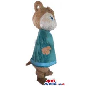 Brown squirrel wearing a long blue sweater - Custom Mascots