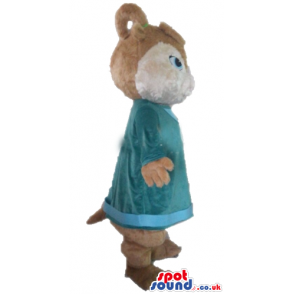 Brown squirrel wearing a long blue sweater - Custom Mascots