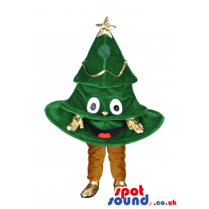 Christmas Tree Mascot With Golden Shoes And Gloves - Custom