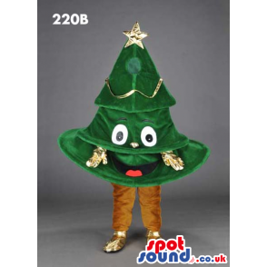 Christmas Tree Mascot With Golden Shoes And Gloves - Custom