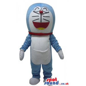 Lightblue and white monster with a red nose and moustaches