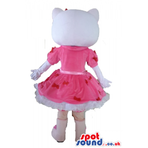 Hello kitty with 2 bows on the head and a pink and red mini