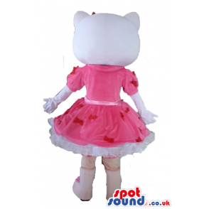 Hello kitty with 2 bows on the head and a pink and red mini
