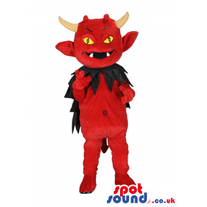 Red Devil Mascot With Black Cape, Horns And Pointy Tail -