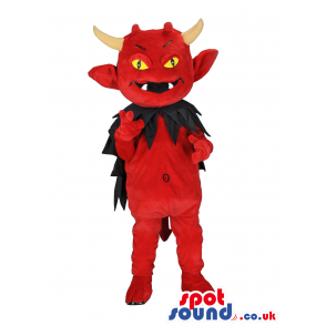 Red Devil Mascot With Black Cape, Horns And Pointy Tail -