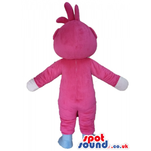 Pink bear with a white belly, hands and light-blue feet -