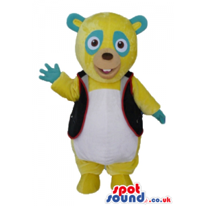 Yellow panda with a white belly and light blue details round