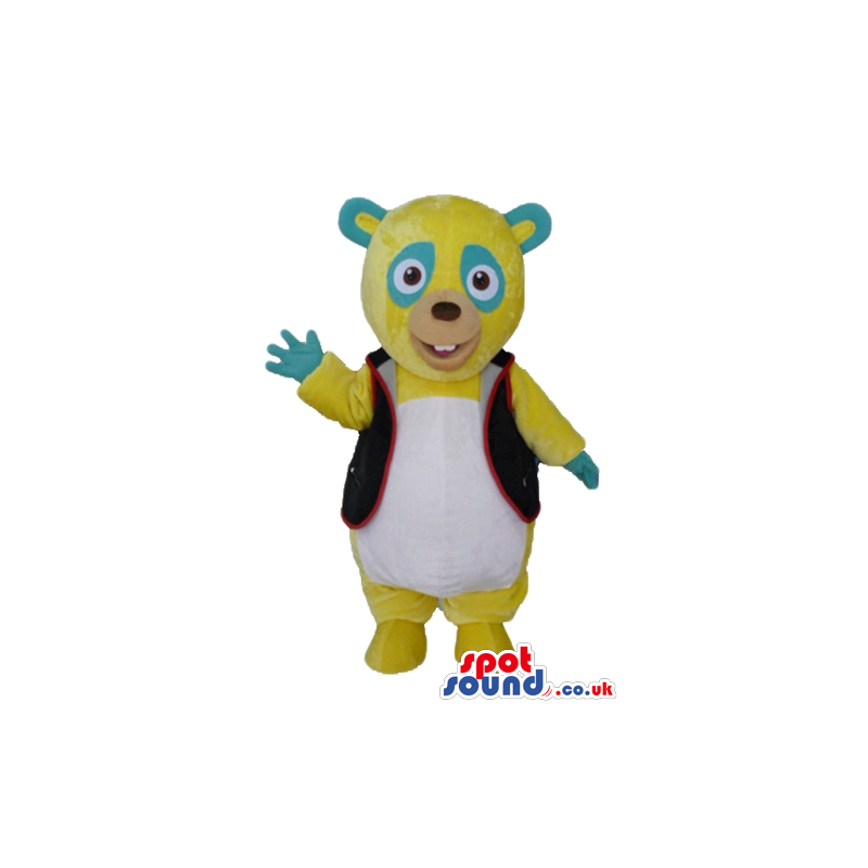 Yellow panda with a white belly and light blue details round