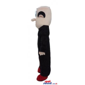 Bald man wearing a long black tunic - Custom Mascots