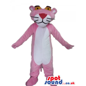 Pink panther with yellow eyes and a red nose - Custom Mascots