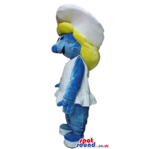 Blonde smurfette wearing a white hat, dress and shoes - Custom