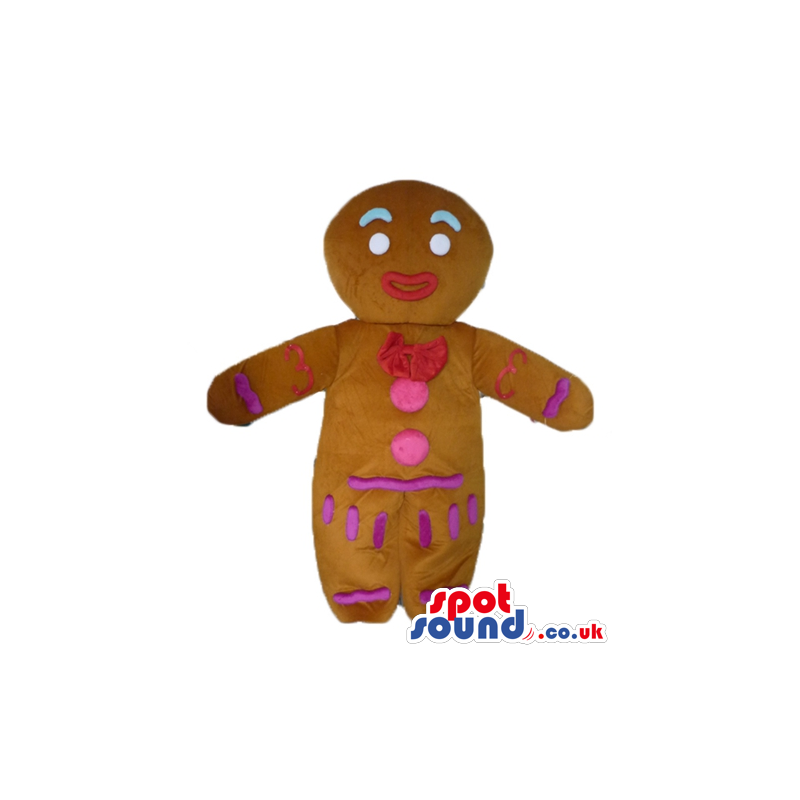 Gingerbread man decorated in red pink and violet with lightblue