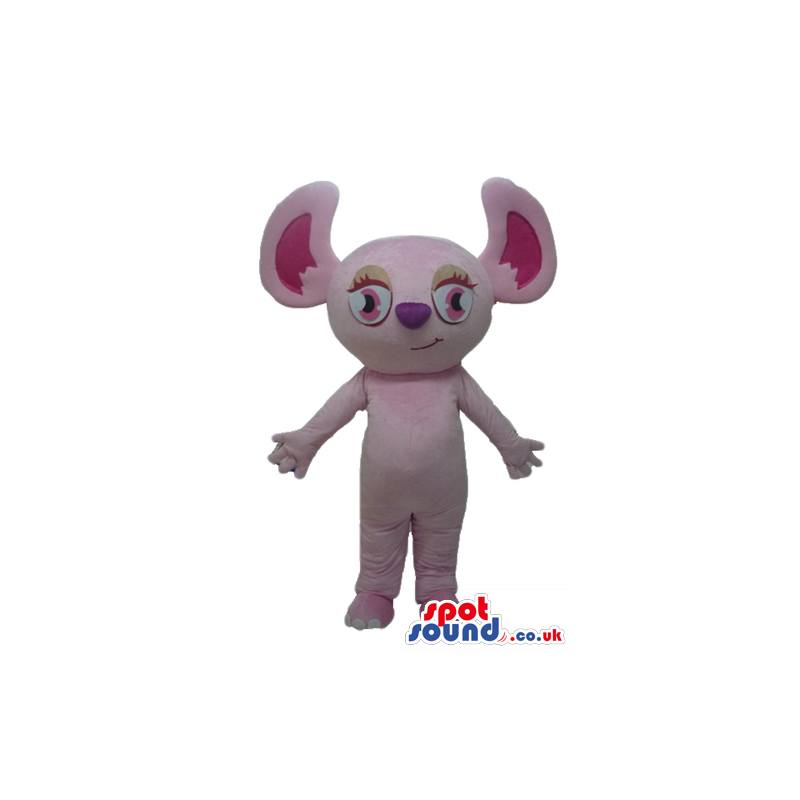 Purple koala with big pink ears and pink eyes with brown