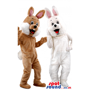 Brown And White Rabbit Mascot Couple With Hairy Cheeks - Custom