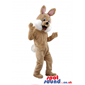 Brown Rabbit Mascot With Teeth And With A Round Tail