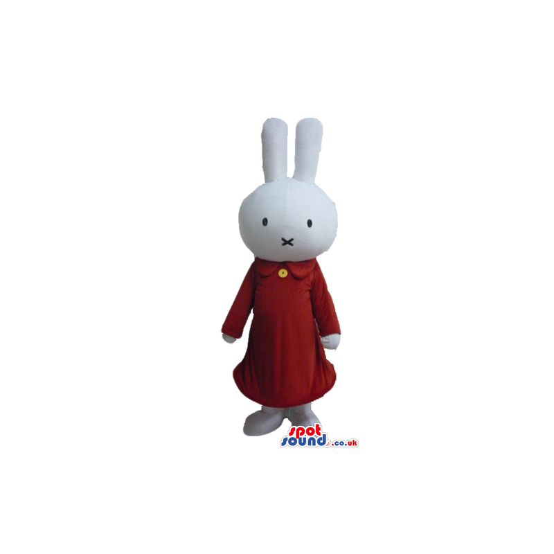 White rabbit wearing a long red dress - Custom Mascots