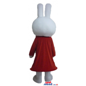 White rabbit wearing a long red dress - Custom Mascots