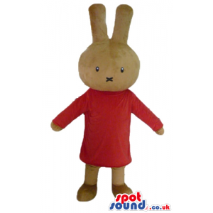 Brown bunny wearing a red mini dress with long sleeves - Custom