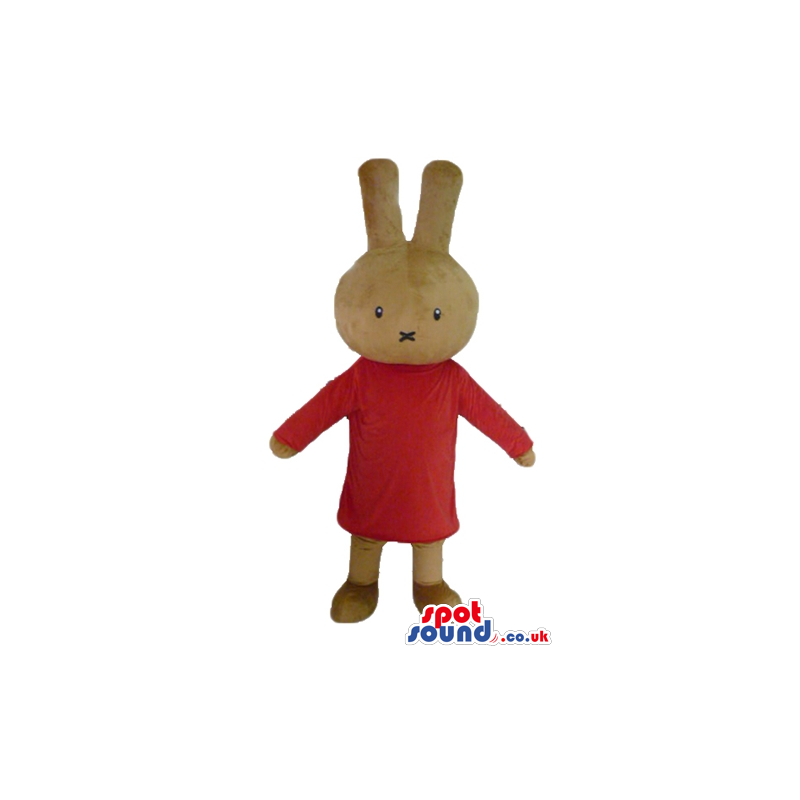 Brown bunny wearing a red mini dress with long sleeves - Custom