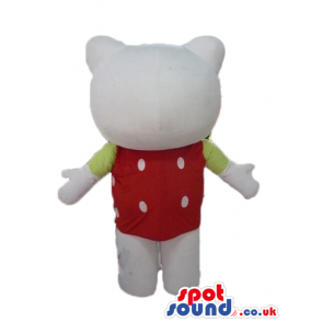 Hello kitty wearing a red t-shirt and a red swimming suite -